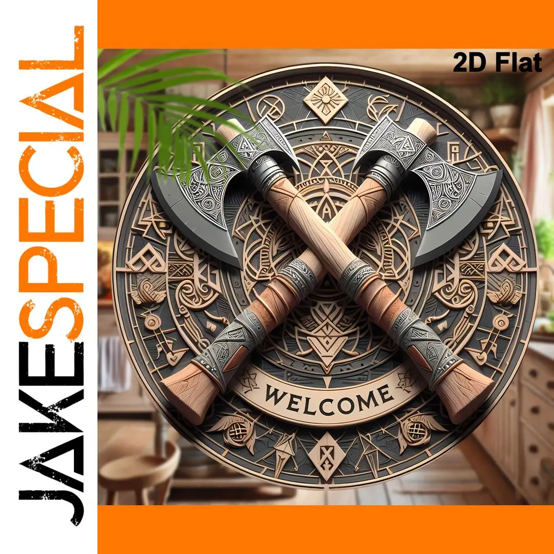 Viking Ax Welcome Wooden Wall Decor 1 Viking Ax Welcome Wooden Wall Decor
