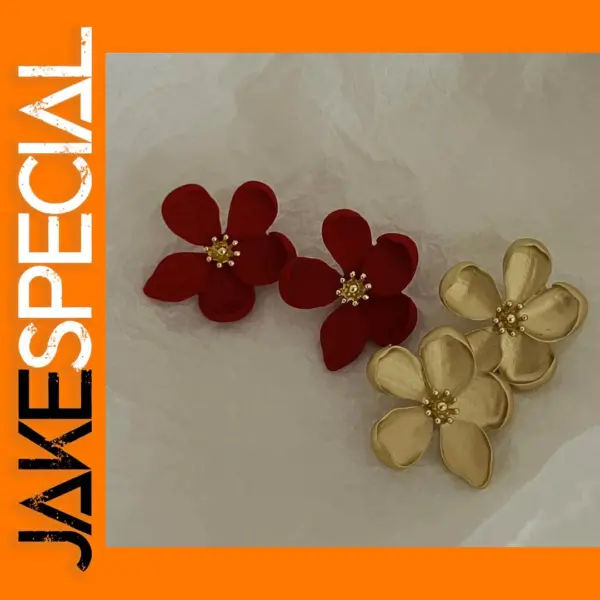 Big Red Flower Stud Earrings for Women