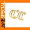 Glossy Three-Line Stud Earrings in Gold