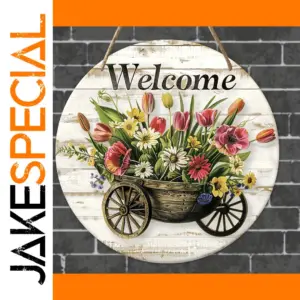 Round Wooden Welcome Sign for Home and Festivities