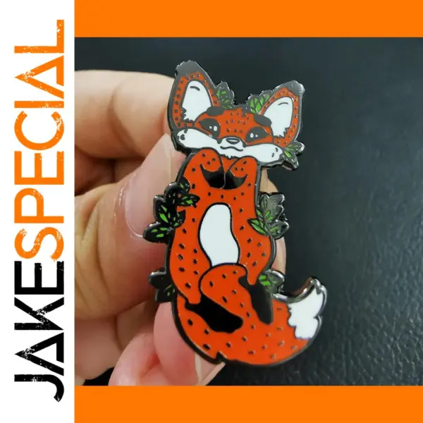 Cute Fox Brooch with Strawberry and Leaves