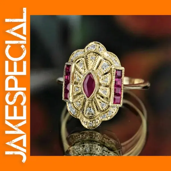 Vintage Red CZ Gold Women’s Fashion Ring