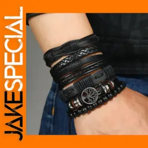 6 Piece Adjustable Leather Wrap Bracelets Set