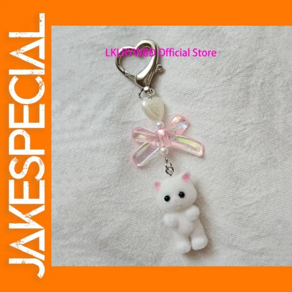 Cute Kitty Cat Heart Bow Keychain
