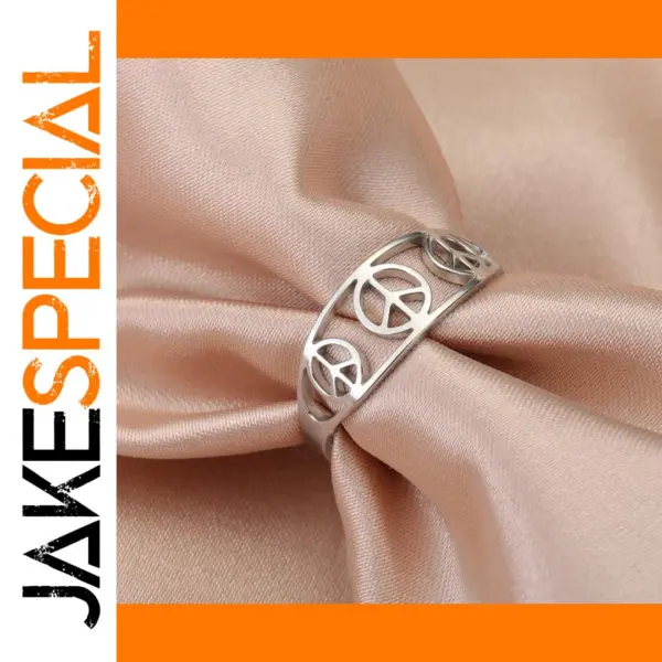 Peace Symbol Stainless Steel Ring for Women