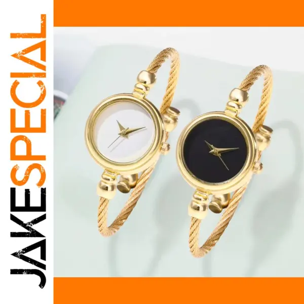 2PCS Fashion Gold Alloy Women's Wrist Watches