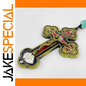 Orthodox Gold Cross Necklace with Wooden Rosary Beads