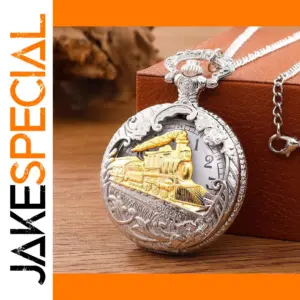 Antique Steam Train Pocket Watch with Chain