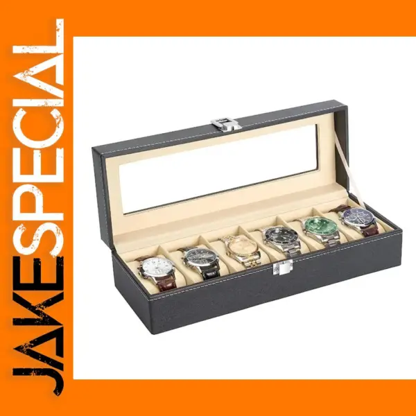 Leather Display Watch Box with Glass Top