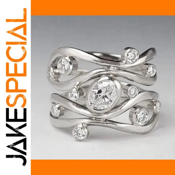 Geometric Shape Silver Ring with CZ for Women