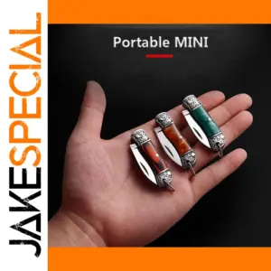 Mini Folding Keychain Knife with Wood Handle
