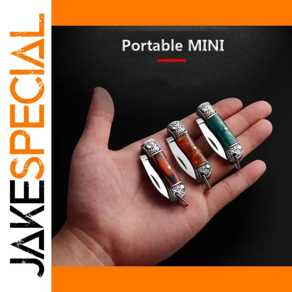 Mini Folding Keychain Knife with Wood Handle