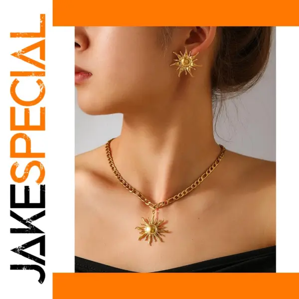 Stainless Steel Sunflower Necklace and Earrings Set