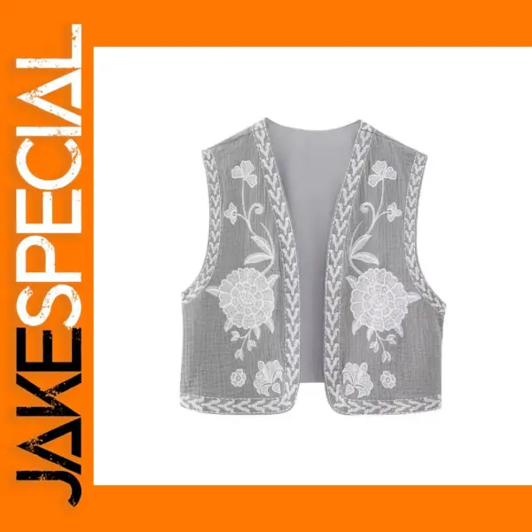 Vintage Floral Embroidered Women's Crop Vest