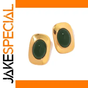 Vintage Green Opal Oval Stud Earrings