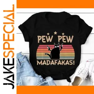 Funny Black Cat Pew Pew Tee Shirt