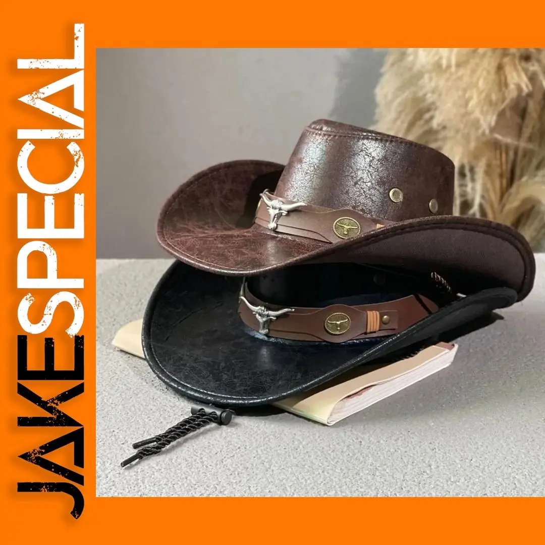 Vintage Faux Leather Western Cowboy Hat for Adults 1 Vintage Faux Leather Western Cowboy Hat for Adults