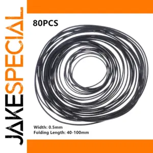 80-Piece Black Rubber Bands Set 0.5mm Width