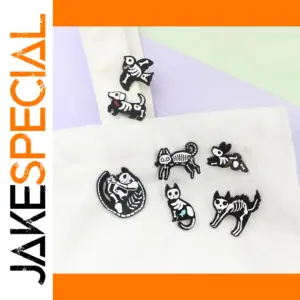 Cute Skeleton Dog & Bird Metal Enamel Brooch