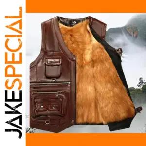 Men's V-Neck Faux Leather Motorcycle Vest