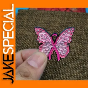 Pink Butterfly Breast Cancer Enamel Brooch