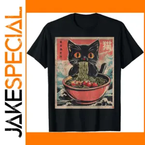 Black Cat Ramen Graphic T-Shirt for Women