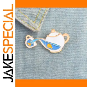 Fish-shaped Teapot and Cup Enamel Brooches