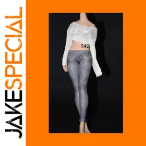 1/6 Scale White Crop Sweater and Jeans Set