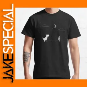 Night Offline T-Rex Cartoon Pixel T-Shirt for Men