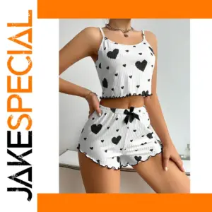 Women’s Heart Print Pajama Set 2 Pieces