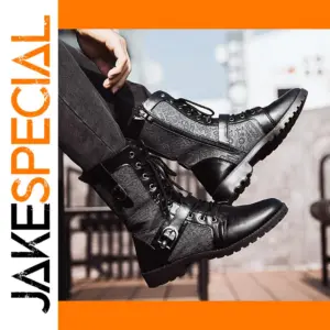 Retro Punk Mid-Calf Motorcycle Boots Men