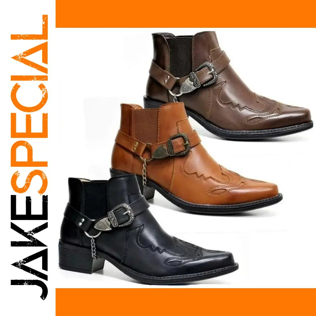 Men's Vintage Cowboy Boots Leather Ankle Shoes 1 Men's Vintage Cowboy Boots Leather Ankle Shoes