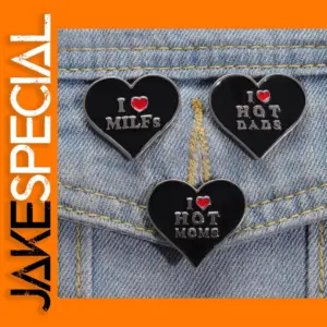 I Love Hot Dads Heart Enamel Pin Brooch
