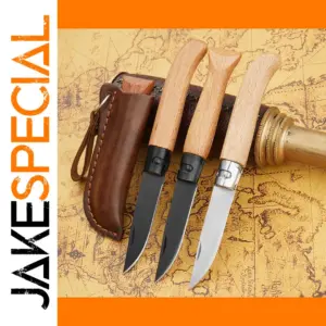 Folding Survival Knife with Wood Handle