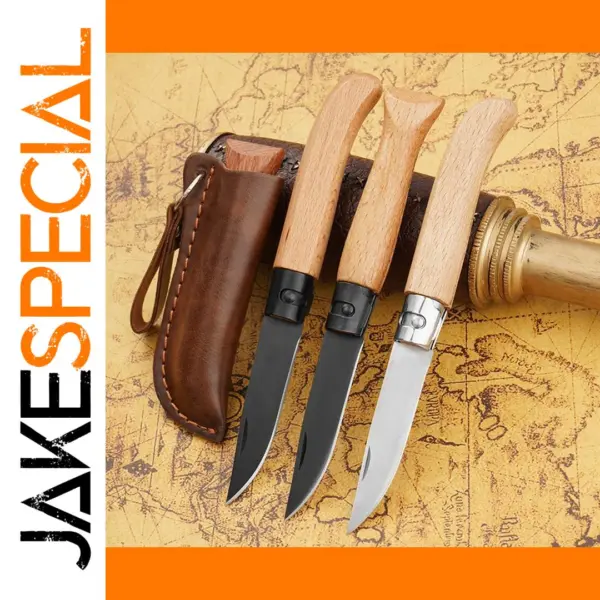 Folding Survival Knife with Wood Handle