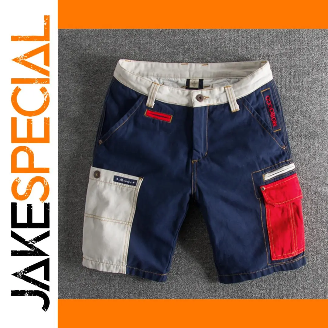 Summer Skinny Men's Cargo Shorts with Patchwork 1 Summer Skinny Men's Cargo Shorts with Patchwork
