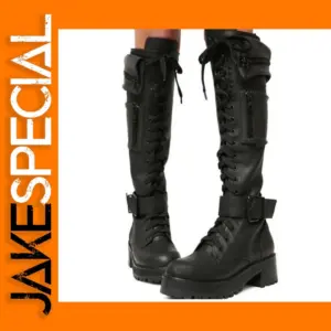 Women’s Gothic Zipper Knee High Boots with Chunky Heel