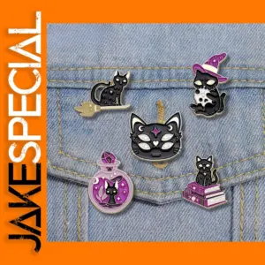 Magic Witch Cats Enamel Pin Black Kitten Brooch