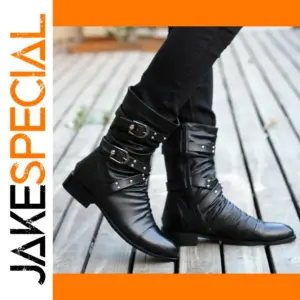 Men's Leather Chelsea Boots with Buckle Straps