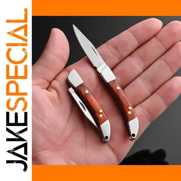Compact Portable Folding Knife with Wood Handle