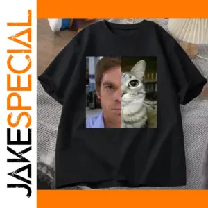 Half-Human Half-Cat Graphic Tee Shirt