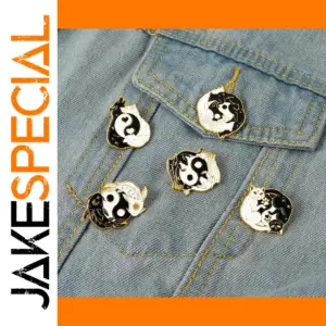 Yin Yang Cat Enamel Brooch for Women