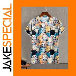 Men's Cat Print Casual T-Shirt Summer Oversized Tee
