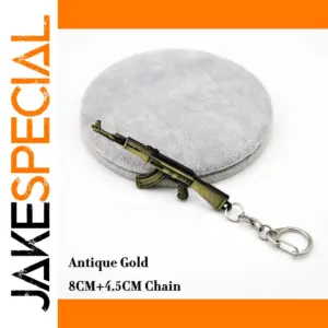 Antique Gold Rifle Keychain with Chain 8cm