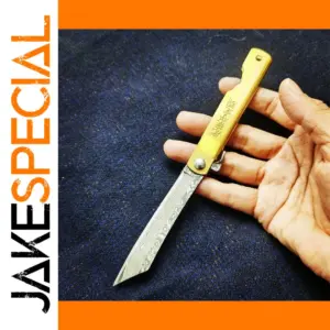 Damascus Steel Folding Utility Knife with Brass Handle