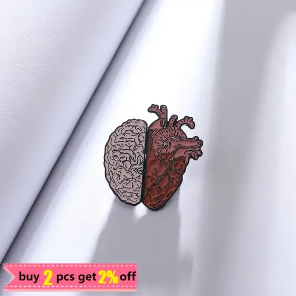 Anatomical Brain Heart Brooch Set Dark Enamel Badge - Image 2