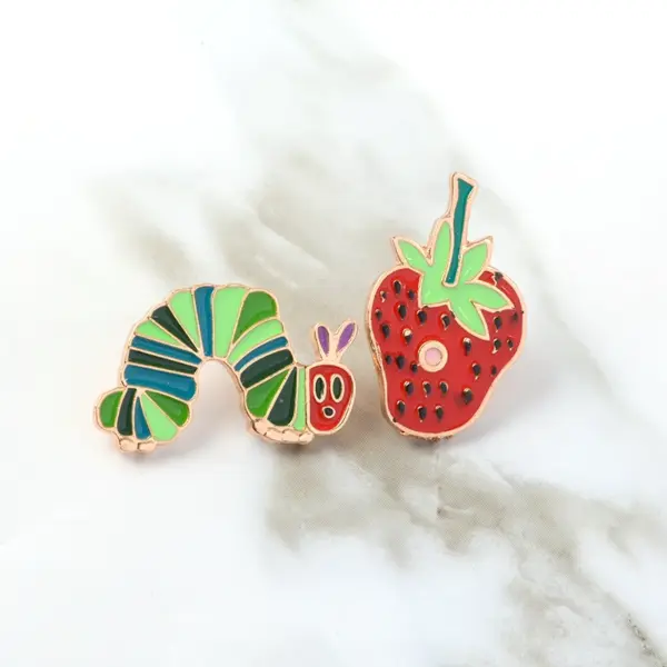Strawberry Caterpillar Enamel Pin Unisex Badge - Image 6