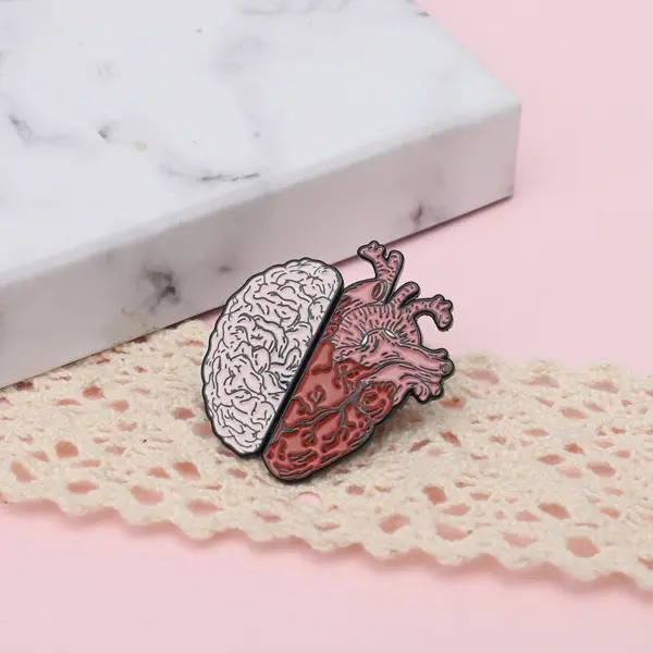 Anatomical Brain Heart Brooch Set Dark Enamel Badge - Image 6