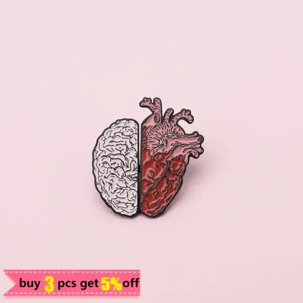 Anatomical Brain Heart Brooch Set Dark Enamel Badge - Image 3