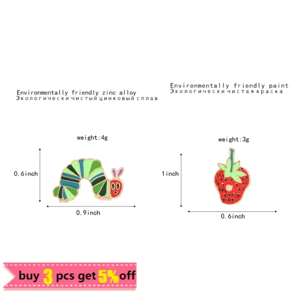 Strawberry Caterpillar Enamel Pin Unisex Badge - Image 3